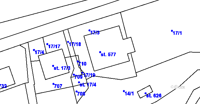 Parcela st. 577 v KÚ Kvíc, Katastrální mapa