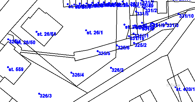 Parcela st. 325/5 v KÚ Kvíc, Katastrální mapa