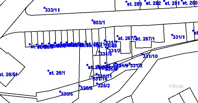 Parcela st. 331/5 v KÚ Kvíc, Katastrální mapa
