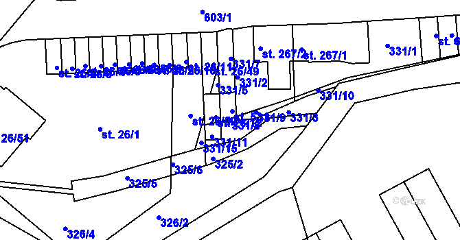 Parcela st. 331/8 v KÚ Kvíc, Katastrální mapa