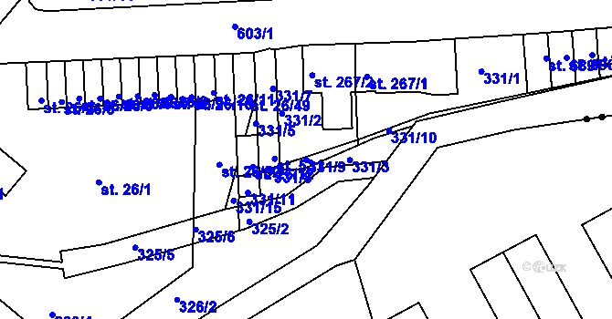 Parcela st. 331/9 v KÚ Kvíc, Katastrální mapa