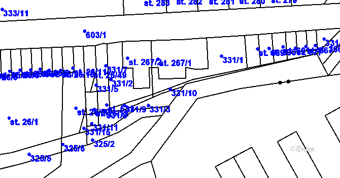 Parcela st. 331/10 v KÚ Kvíc, Katastrální mapa