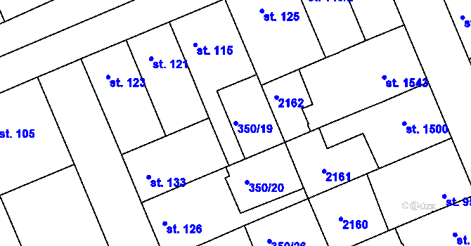 Parcela st. 350/19 v KÚ Kvíc, Katastrální mapa