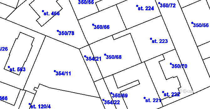 Parcela st. 350/68 v KÚ Kvíc, Katastrální mapa