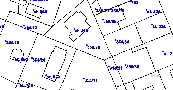 Parcela st. 350/78 v KÚ Kvíc, Katastrální mapa