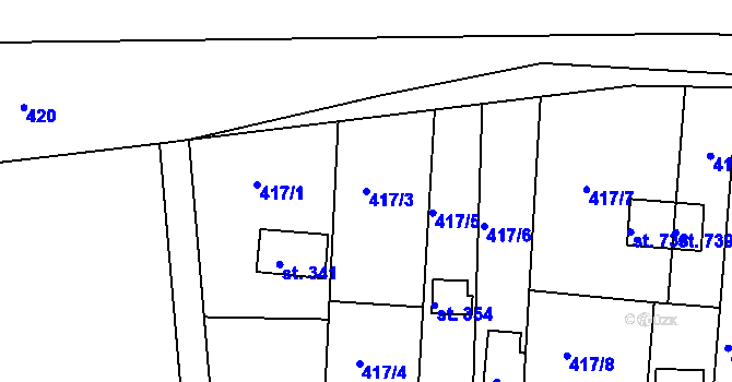 Parcela st. 417/3 v KÚ Kvíc, Katastrální mapa