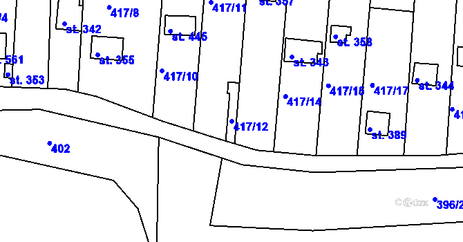 Parcela st. 417/12 v KÚ Kvíc, Katastrální mapa