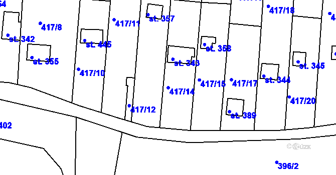 Parcela st. 417/14 v KÚ Kvíc, Katastrální mapa