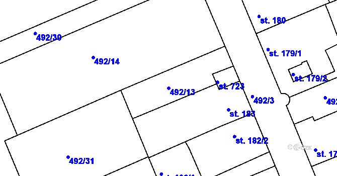 Parcela st. 492/13 v KÚ Kvíc, Katastrální mapa
