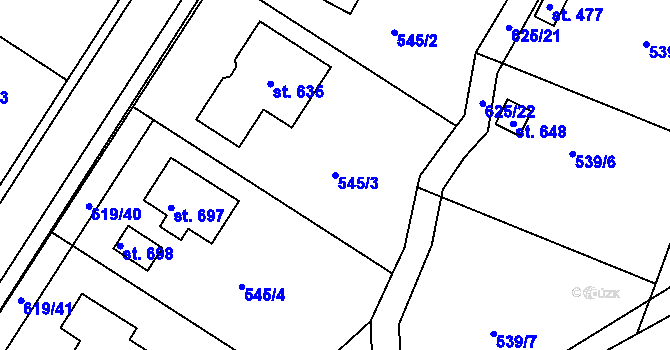 Parcela st. 545/3 v KÚ Kvíc, Katastrální mapa