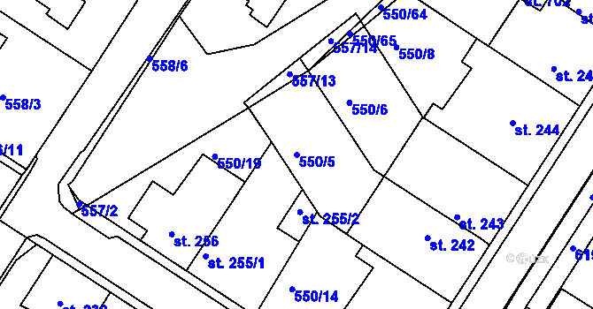 Parcela st. 550/5 v KÚ Kvíc, Katastrální mapa