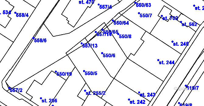 Parcela st. 550/6 v KÚ Kvíc, Katastrální mapa