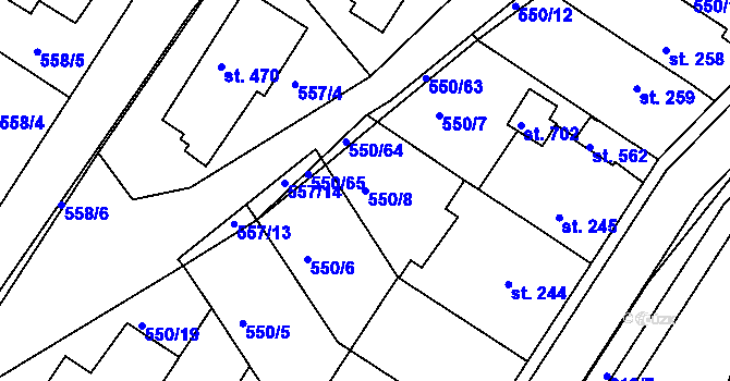 Parcela st. 550/8 v KÚ Kvíc, Katastrální mapa