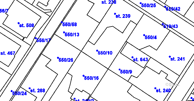 Parcela st. 550/10 v KÚ Kvíc, Katastrální mapa