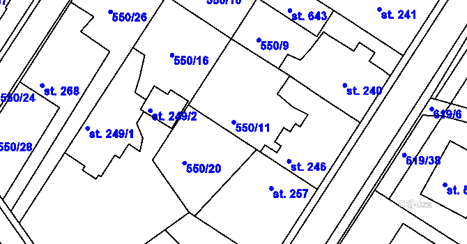 Parcela st. 550/11 v KÚ Kvíc, Katastrální mapa