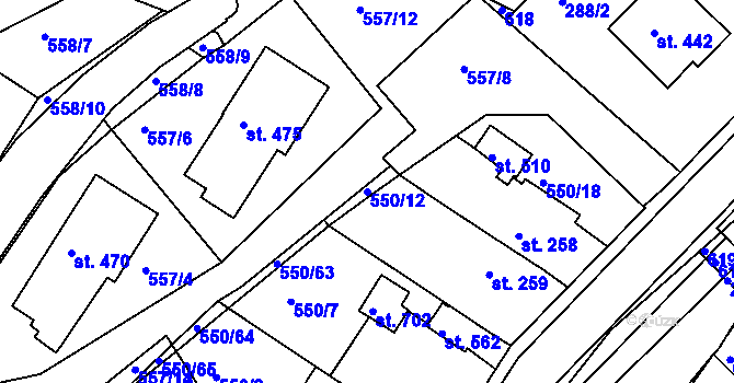 Parcela st. 550/12 v KÚ Kvíc, Katastrální mapa