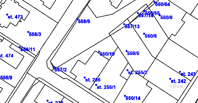 Parcela st. 550/19 v KÚ Kvíc, Katastrální mapa