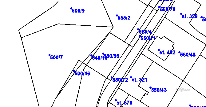 Parcela st. 550/56 v KÚ Kvíc, Katastrální mapa