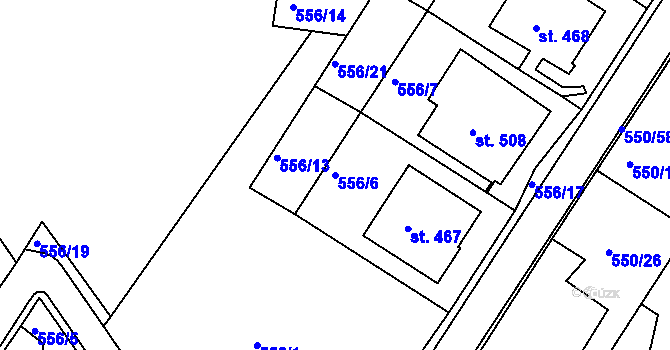 Parcela st. 556/6 v KÚ Kvíc, Katastrální mapa