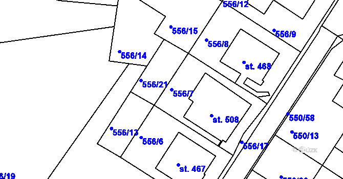 Parcela st. 556/7 v KÚ Kvíc, Katastrální mapa