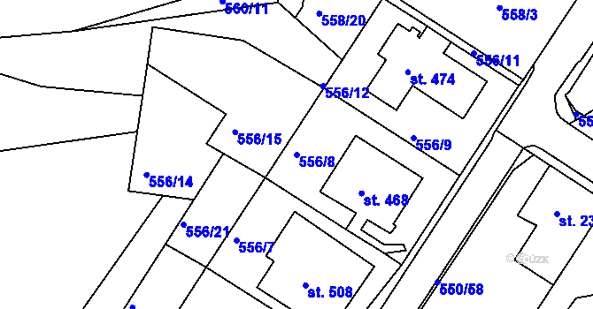 Parcela st. 556/8 v KÚ Kvíc, Katastrální mapa