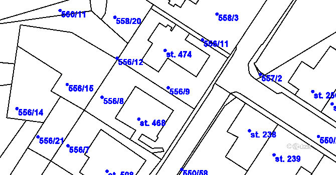 Parcela st. 556/9 v KÚ Kvíc, Katastrální mapa