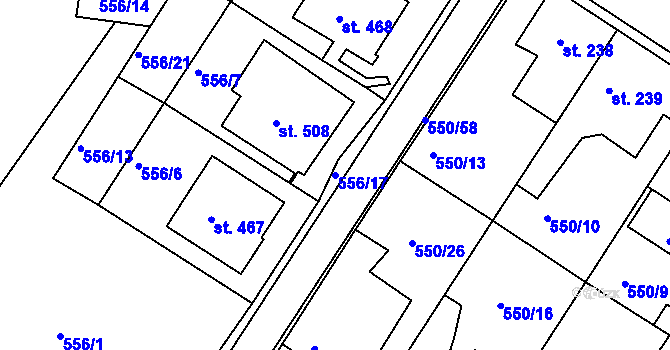 Parcela st. 556/17 v KÚ Kvíc, Katastrální mapa