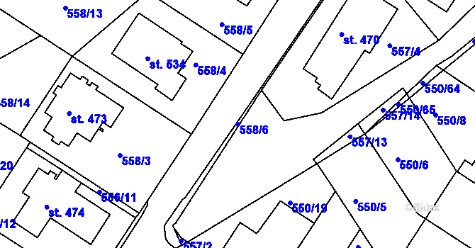 Parcela st. 558/6 v KÚ Kvíc, Katastrální mapa