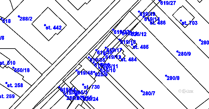Parcela st. 619/12 v KÚ Kvíc, Katastrální mapa