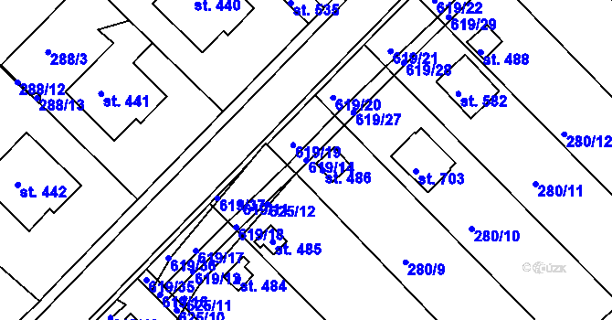 Parcela st. 619/14 v KÚ Kvíc, Katastrální mapa