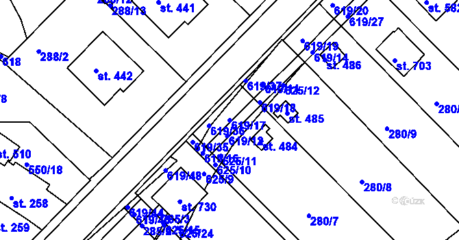Parcela st. 619/17 v KÚ Kvíc, Katastrální mapa