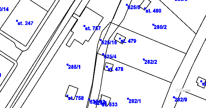 Parcela st. 625/4 v KÚ Kvíc, Katastrální mapa