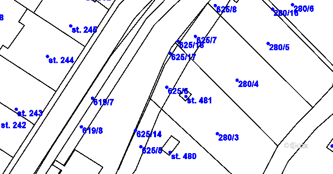 Parcela st. 625/6 v KÚ Kvíc, Katastrální mapa