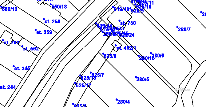Parcela st. 625/8 v KÚ Kvíc, Katastrální mapa