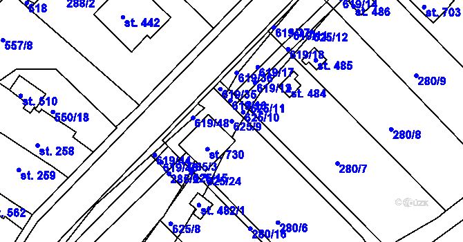 Parcela st. 625/9 v KÚ Kvíc, Katastrální mapa