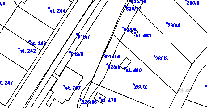 Parcela st. 625/14 v KÚ Kvíc, Katastrální mapa