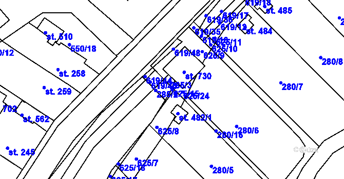 Parcela st. 625/15 v KÚ Kvíc, Katastrální mapa