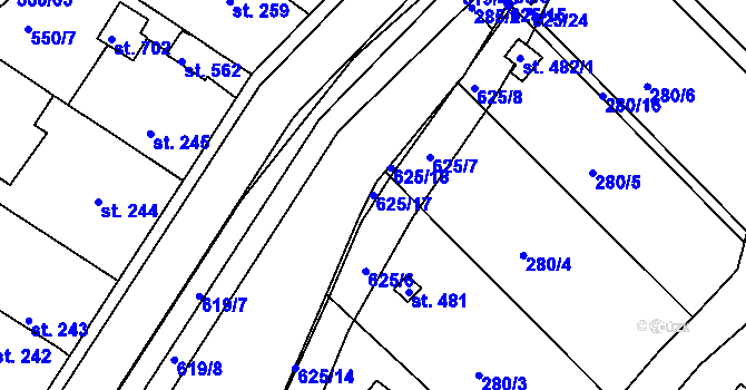 Parcela st. 625/17 v KÚ Kvíc, Katastrální mapa