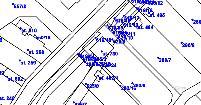 Parcela st. 625/19 v KÚ Kvíc, Katastrální mapa