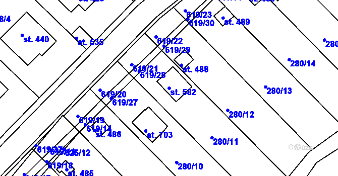 Parcela st. 582 v KÚ Kvíc, Katastrální mapa