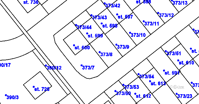 Parcela st. 373/8 v KÚ Kvíc, Katastrální mapa