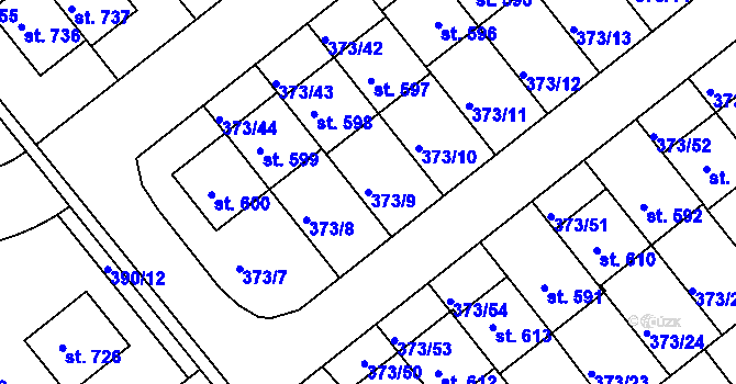Parcela st. 373/9 v KÚ Kvíc, Katastrální mapa