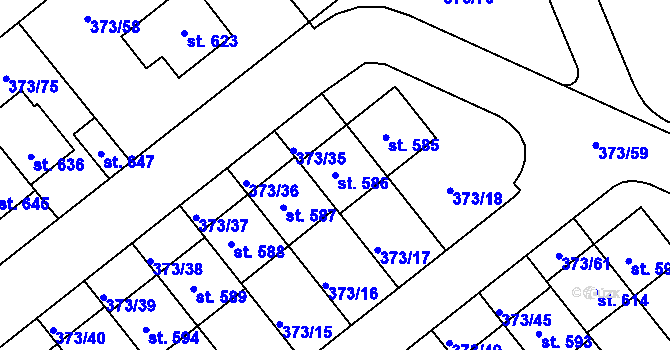 Parcela st. 586 v KÚ Kvíc, Katastrální mapa