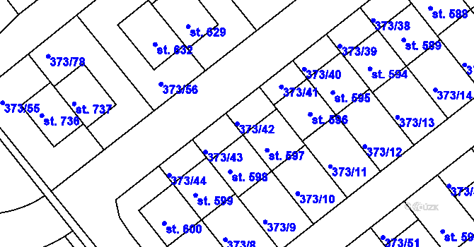 Parcela st. 373/42 v KÚ Kvíc, Katastrální mapa
