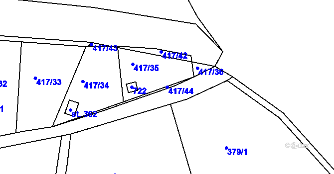 Parcela st. 417/44 v KÚ Kvíc, Katastrální mapa