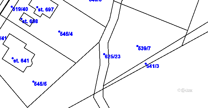 Parcela st. 625/23 v KÚ Kvíc, Katastrální mapa