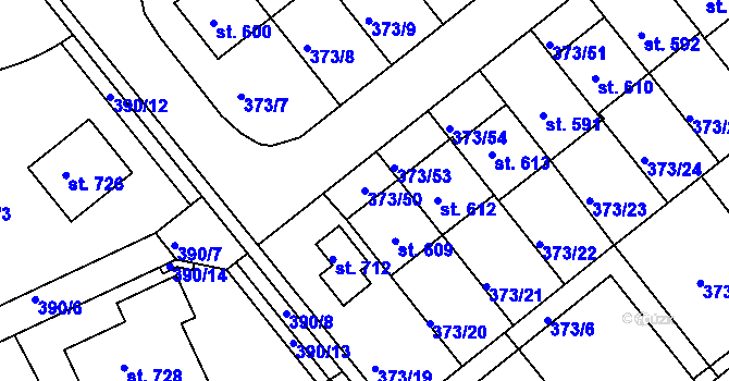 Parcela st. 373/50 v KÚ Kvíc, Katastrální mapa