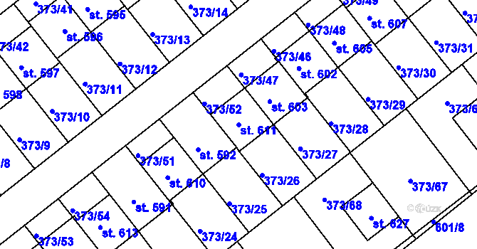 Parcela st. 611 v KÚ Kvíc, Katastrální mapa