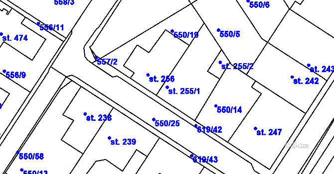 Parcela st. 255/1 v KÚ Kvíc, Katastrální mapa