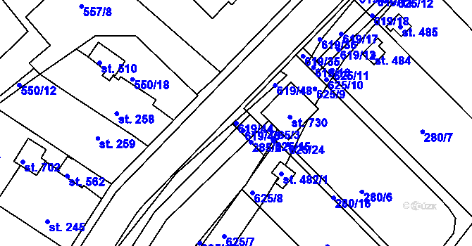 Parcela st. 619/44 v KÚ Kvíc, Katastrální mapa